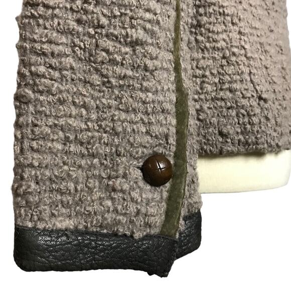 Isabel Marant Taupe Boucle Tweed Woven Snap Button Leather Trim Coat Jacket 0 - Picture 10 of 16
